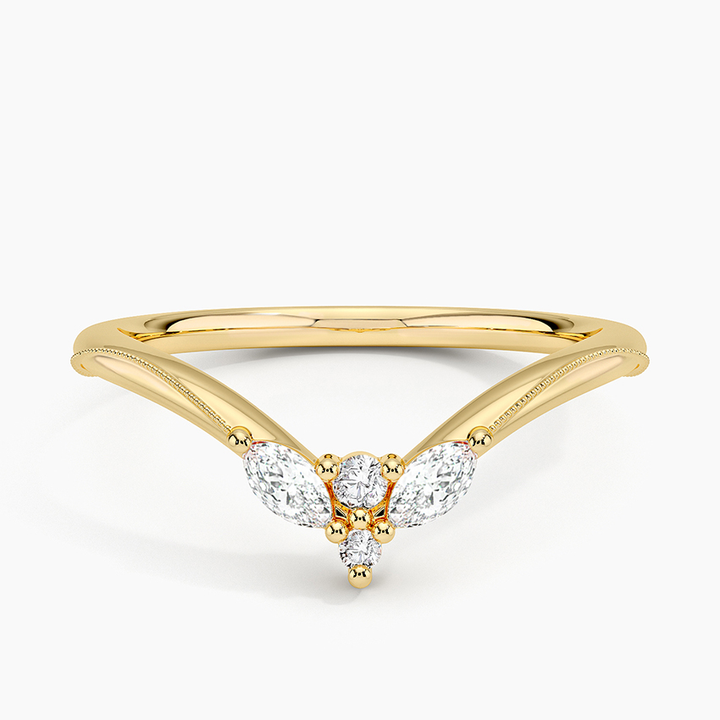 Marquise Diamond V Band Ring, Minimalist Chevron Wedding Band, Promise Ring