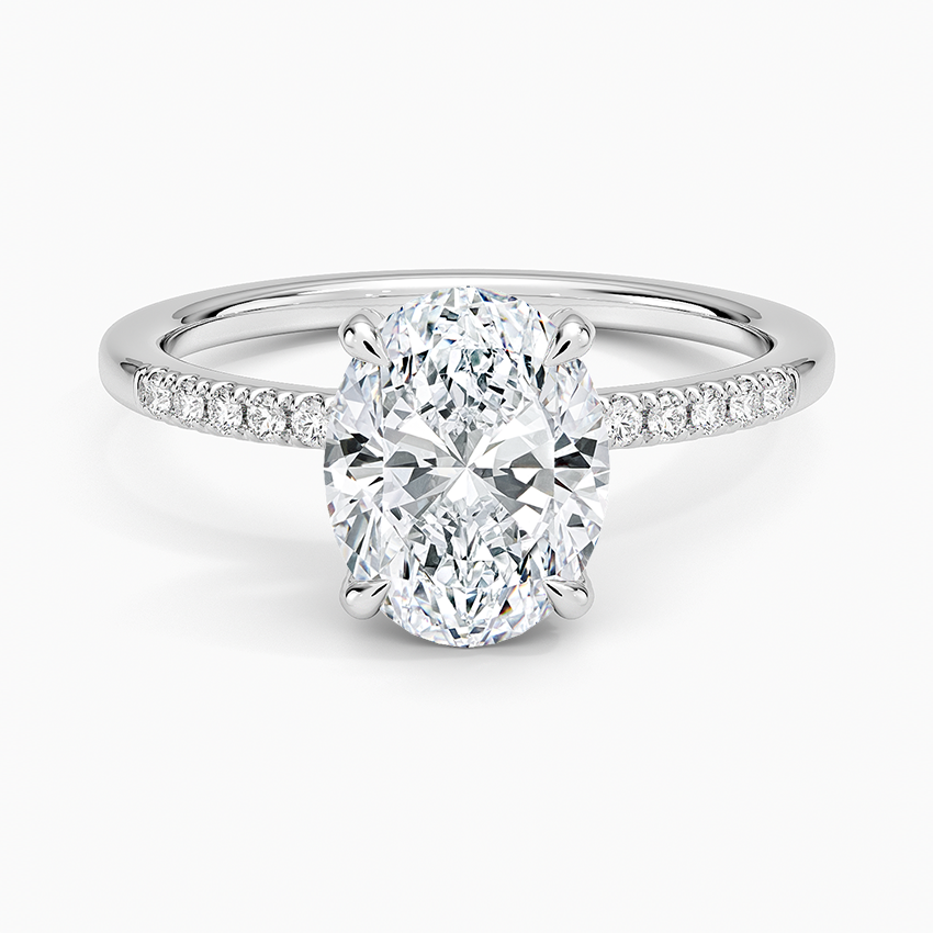 Oval Cut Diamond Engagement Ring, 4 Prong Solitaire Ring, Pave Diamond Band