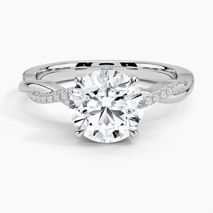 Twisted Band Round Cut Diamond Engagement Ring, Solitaire Diamond Ring, Pave Wedding Ring for Women