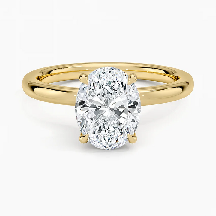Oval Cut Diamond Solitaire Engagement Ring, 4 Prong Classic Setting, Solid Gold Ring