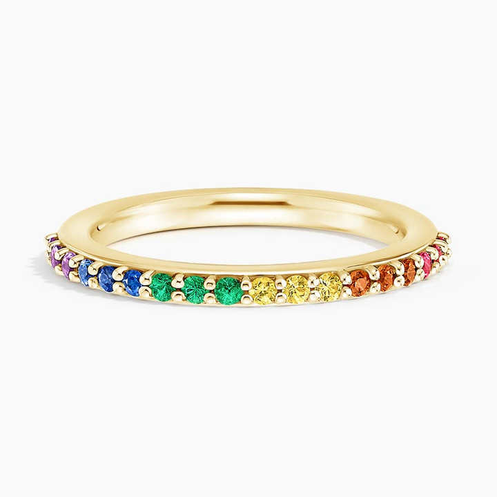 Rainbow Diamond Eternity Band Ring, Multicolor Gemstone Stackable Ring, Pride Jewelry Gift