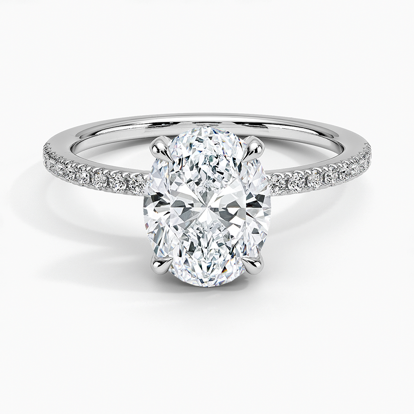 Oval Cut Diamond Engagement Ring, Hidden Halo Pavé Band Ring,Minimalist Engagement Ring for Women