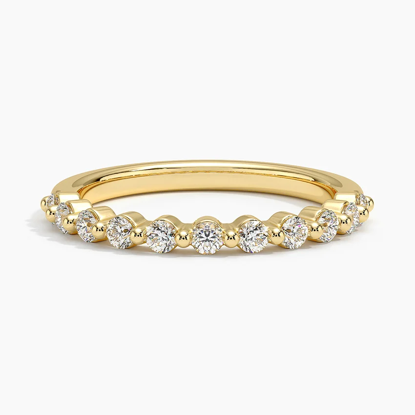 Minimalist Diamond Wedding Band, Round Cut Stackable Ring, Half Eternity Diamond Band