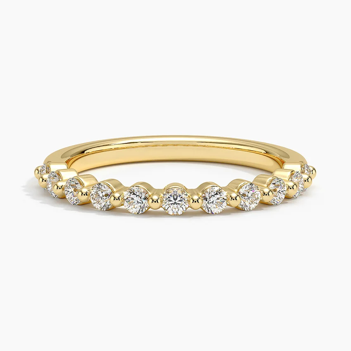 Minimalist Diamond Wedding Band, Round Cut Stackable Ring, Half Eternity Diamond Band