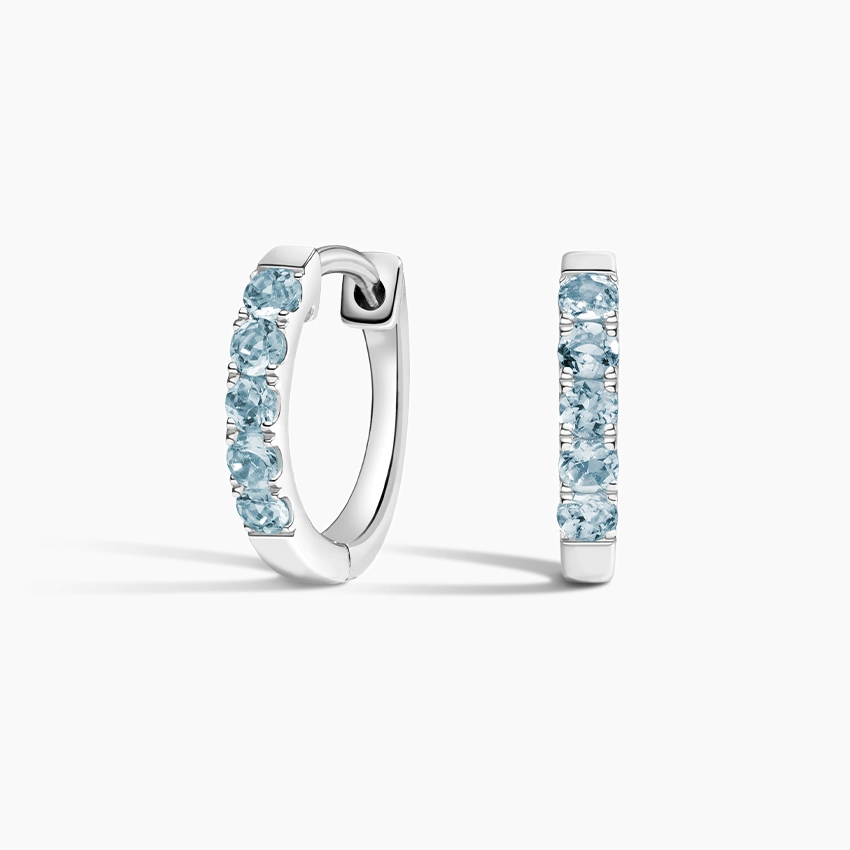 Aquamarine Huggie Hoop Earrings, Blue Gemstone Hoop Earrings, Minimalist Everyday Hoops