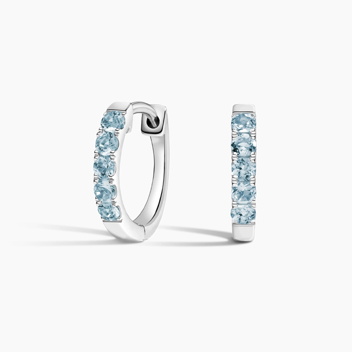 Aquamarine Huggie Hoop Earrings, Blue Gemstone Hoop Earrings, Minimalist Everyday Hoops