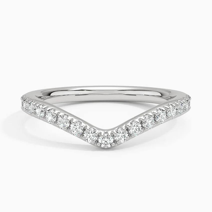Chevron Diamond Wedding Band, V Shape Diamond Ring, Curved Stackable Ring