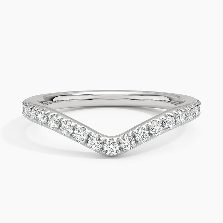 Chevron Diamond Wedding Band, V Shape Diamond Ring, Curved Stackable Ring