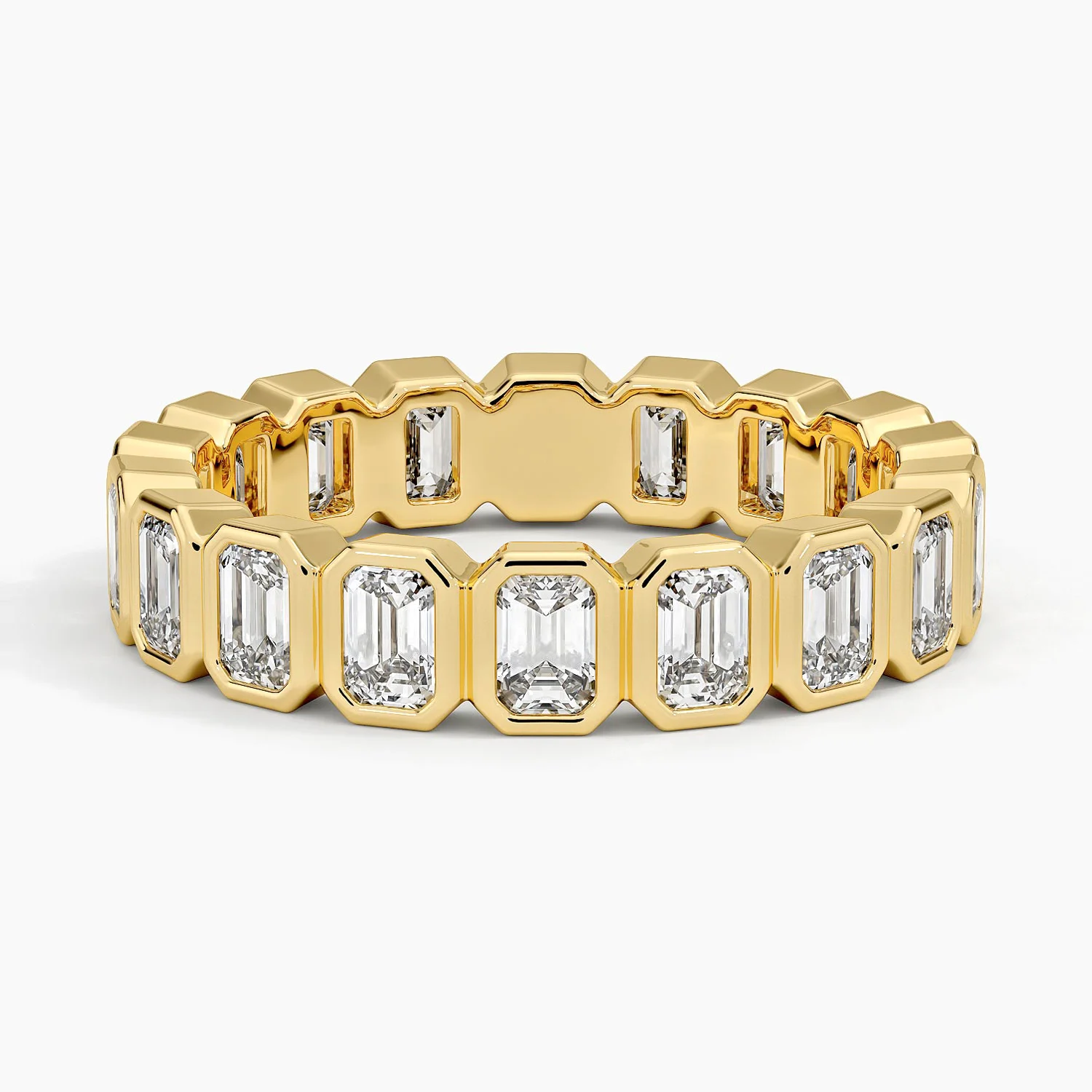 Emerald Cut Diamond Eternity Band Ring, Full Eternity Bezel Set Wedding Band, Luxury Anniversary Ring