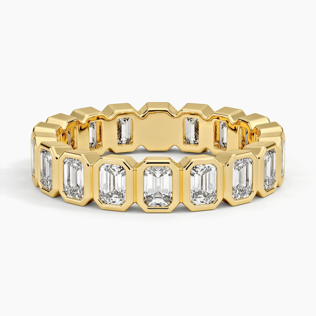 Emerald Cut Diamond Eternity Band Ring, Full Eternity Bezel Set Wedding Band, Luxury Anniversary Ring