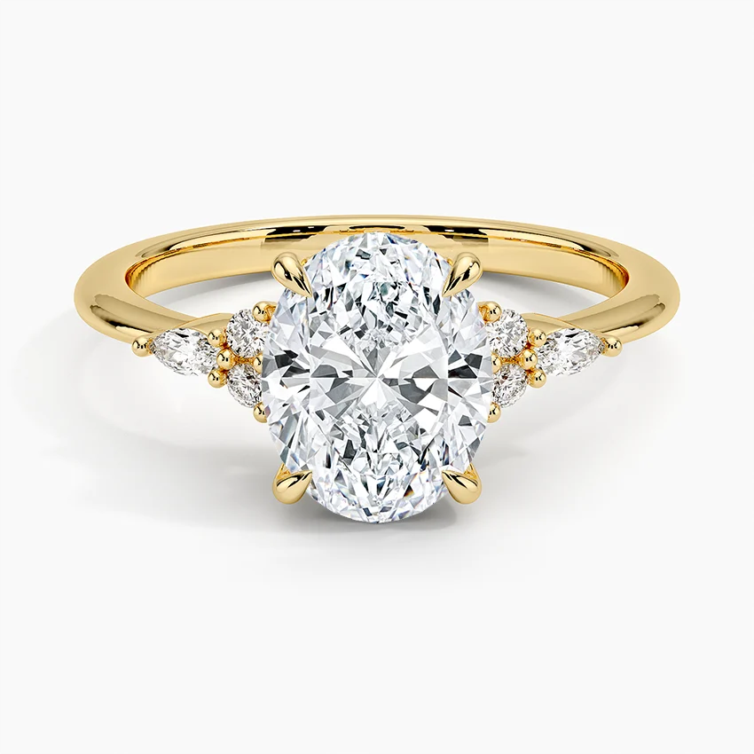 Oval Cut Moissanite Engagement Ring, Marquise Side Stone Diamond Ring