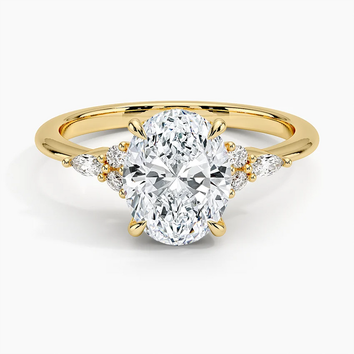 Oval Cut Moissanite Engagement Ring, Marquise Side Stone Diamond Ring