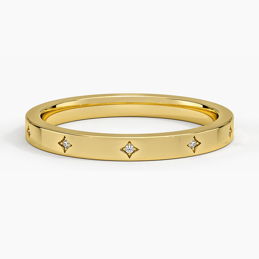 Minimalist Diamond Star Band, Stackable Diamond Wedding Band, Dainty Gold Ring