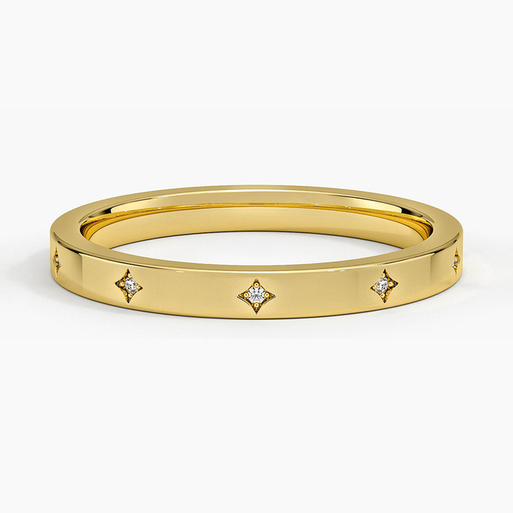 Minimalist Diamond Star Band, Stackable Diamond Wedding Band, Dainty Gold Ring
