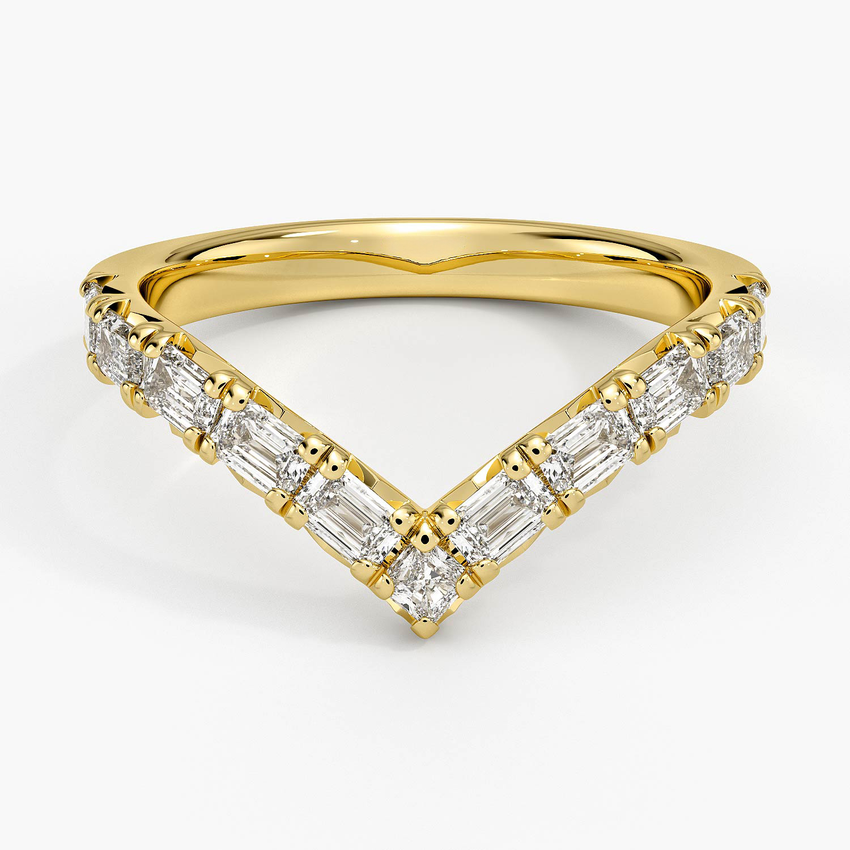 V-Shaped Diamond Ring, Chevron Baguette Diamond Band, Minimalist Wedding Band