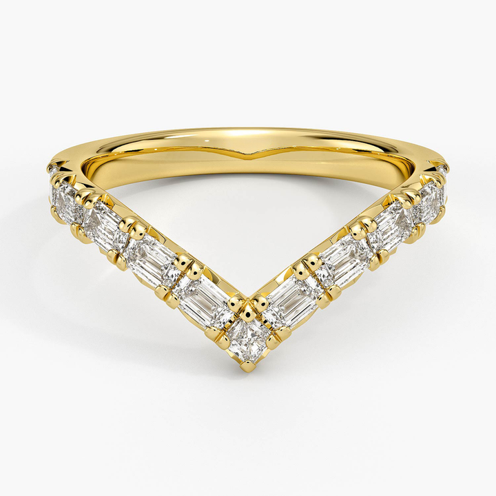 V-Shaped Diamond Ring, Chevron Baguette Diamond Band, Minimalist Wedding Band