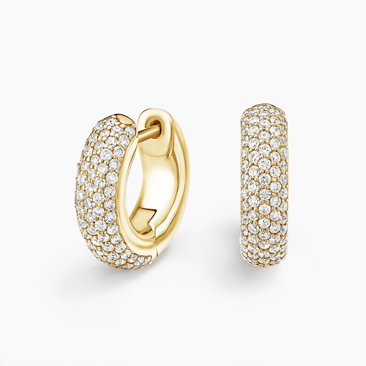 Pavé Diamond Huggie Hoop Earrings, Luxury Micro Pave Diamond Hoops