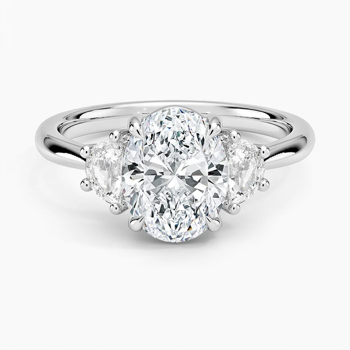 Oval Cut Three Stone Diamond Engagement Ring, Classic Trilogy Ring, Minimal Prong Setting