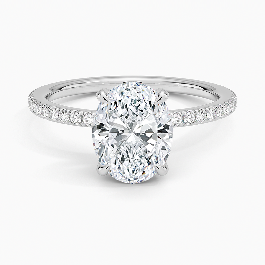 Oval Cut Diamond Engagement Ring, Hidden Halo Oval Ring, Pavé Band Ring