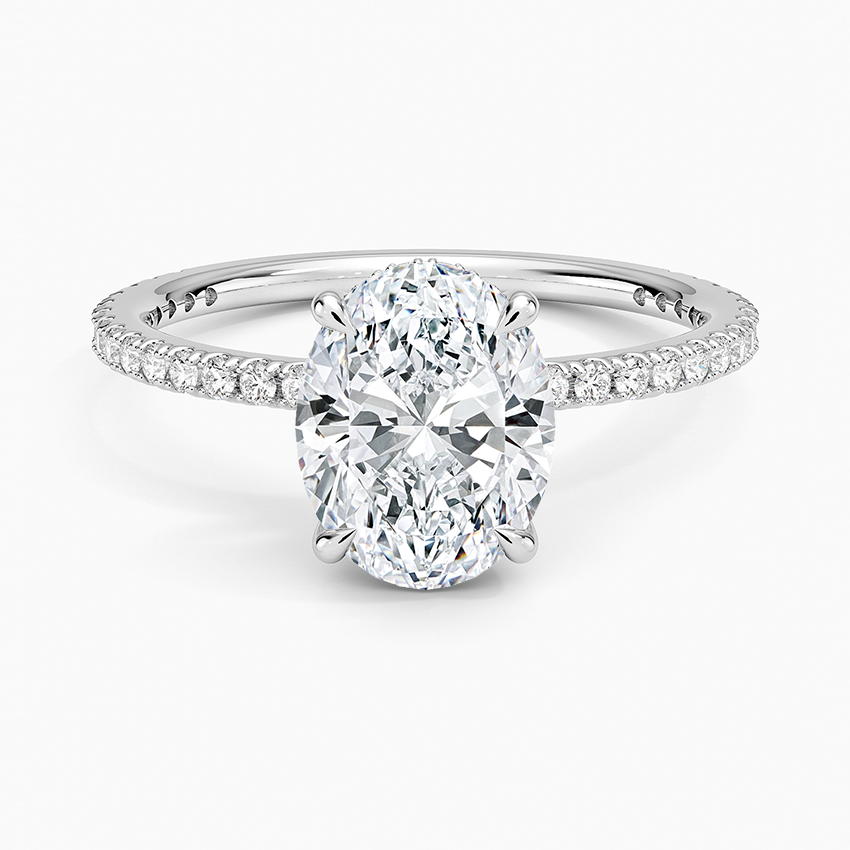 Oval Cut Diamond Engagement Ring, Hidden Halo Pavé Band Ring, Bridal Promise Ring