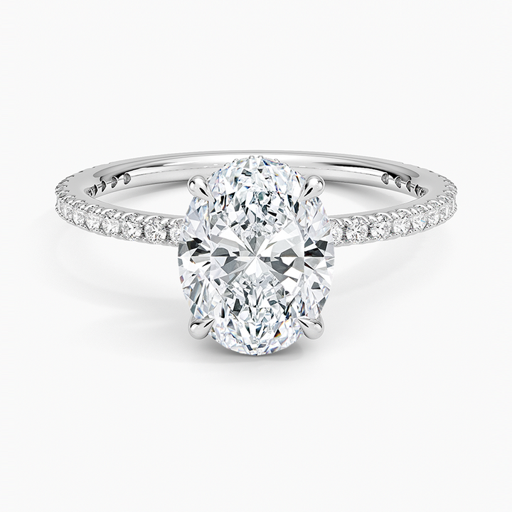 Oval Cut Diamond Engagement Ring, Hidden Halo Pavé Band Ring, Bridal Promise Ring