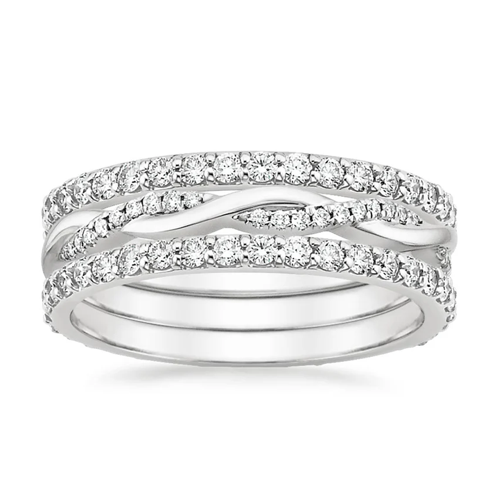 Diamond Stackable Wedding Band Set, Twisted Ring, Pave Diamond Ring Set