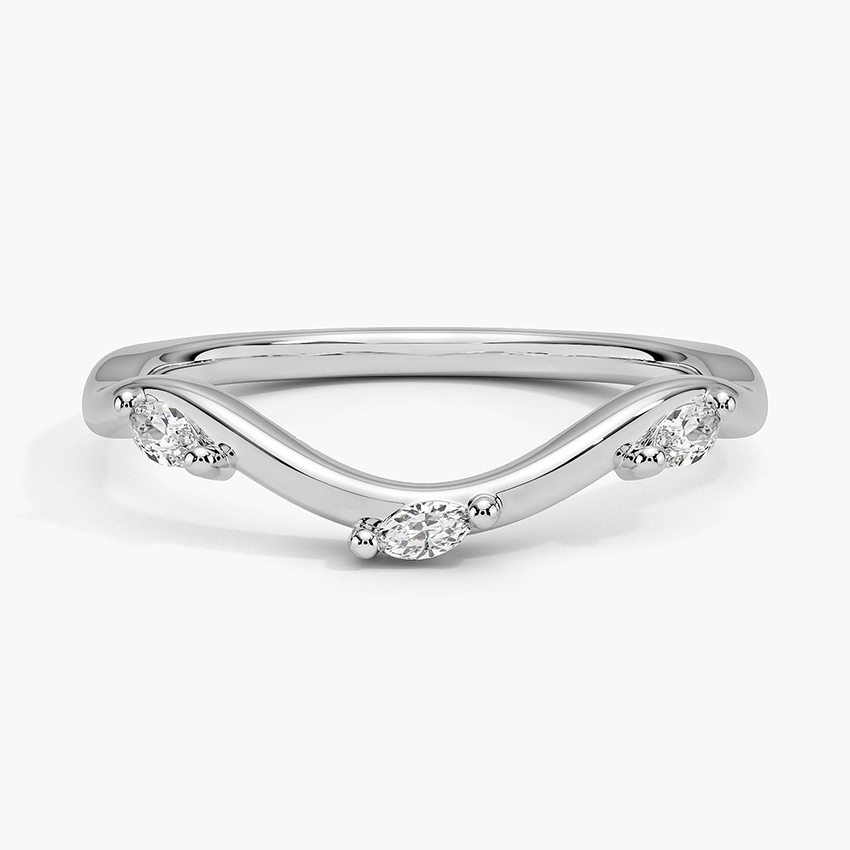 Marquise Diamond Curved Wedding Band, V Shape Stacking Ring, Minimalist Contour Ring