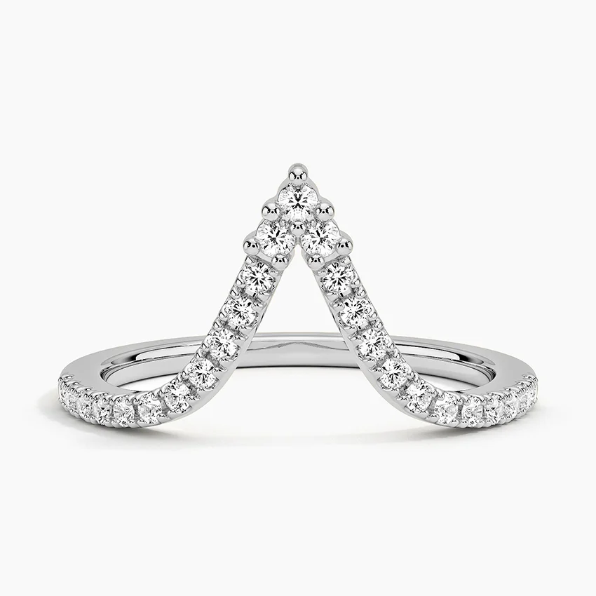 V Shape Diamond Ring, Chevron Wedding Band, Curved Diamond Ring