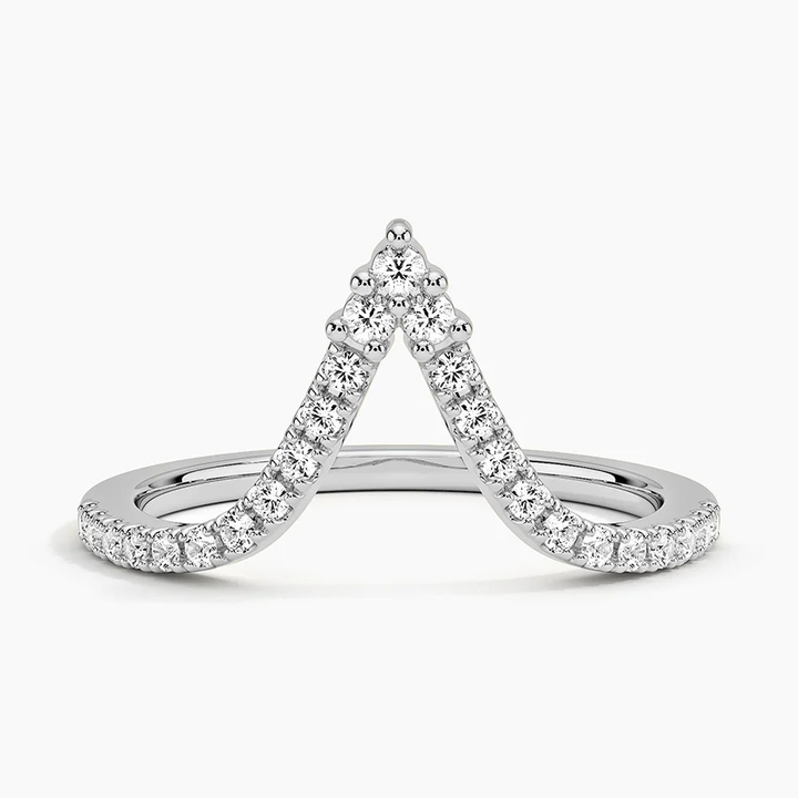 V Shape Diamond Ring, Chevron Wedding Band, Curved Diamond Ring