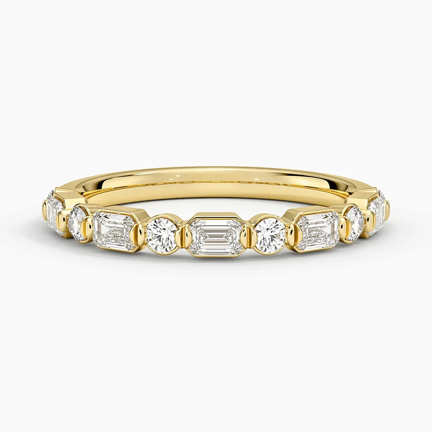 Emerald & Round Cut Diamond Wedding Band, Stackable Diamond Ring, Minimalist Anniversary Ring (Copy)