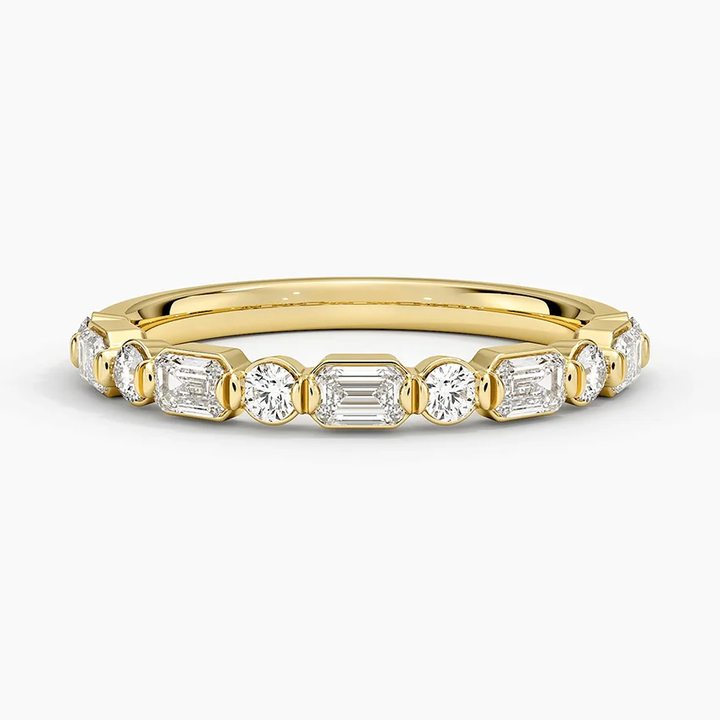 Emerald & Round Cut Diamond Wedding Band, Stackable Diamond Ring, Minimalist Anniversary Ring (Copy)