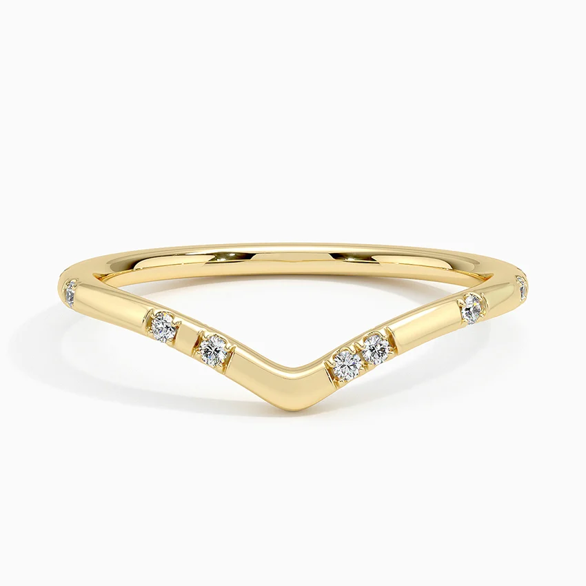 Minimalist V Shape Diamond Band, Chevron Diamond Ring, Stackable Wedding Ring