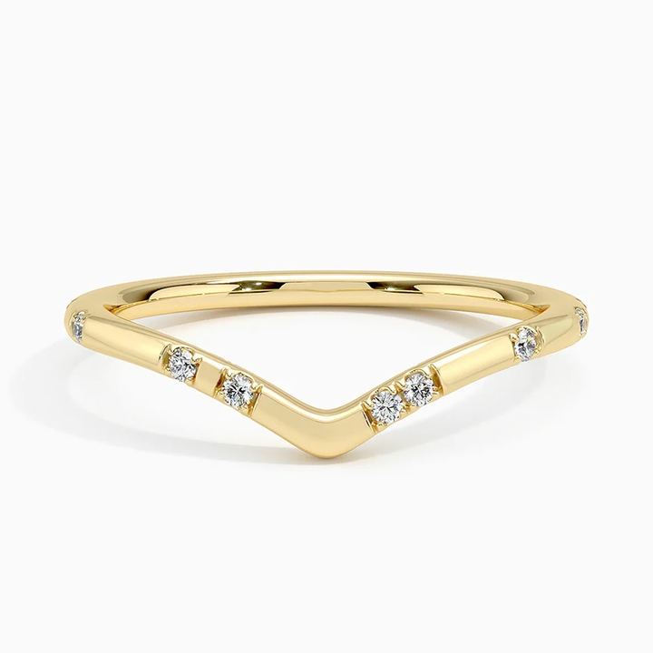 Minimalist V Shape Diamond Band, Chevron Diamond Ring, Stackable Wedding Ring