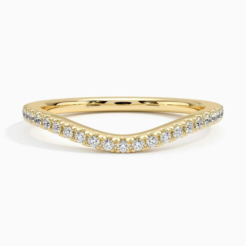 V Shape Diamond Wedding Band, Curved Chevron Diamond Ring, Stackable Wedding Ring