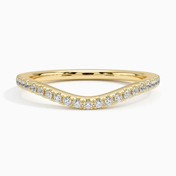V Shape Diamond Wedding Band, Curved Chevron Diamond Ring, Stackable Wedding Ring