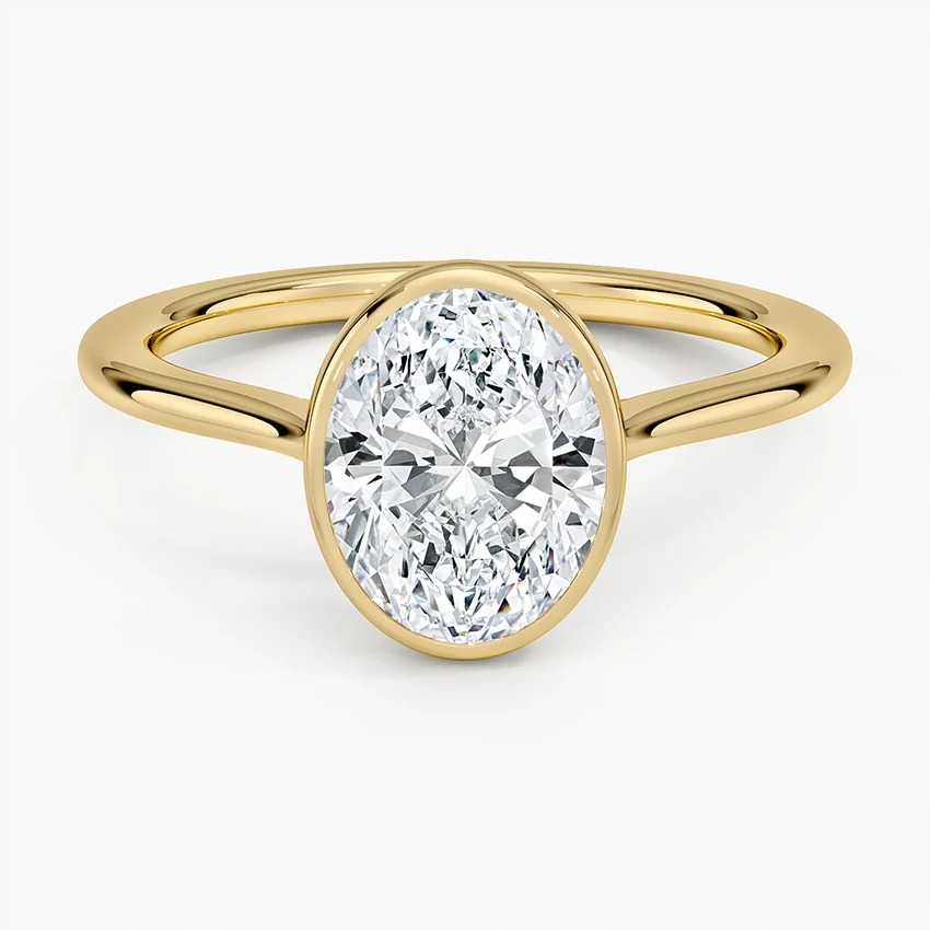 Oval Bezel Set Diamond Engagement Ring, Minimalist Solitaire Ring