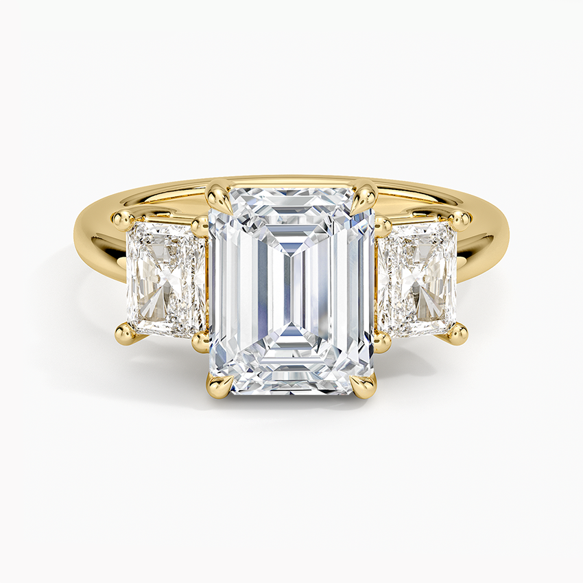 Emerald Cut Three Stone Diamond Ring, Elegant Trilogy Engagement Ring, Minimalist Luxury Bridal Ring