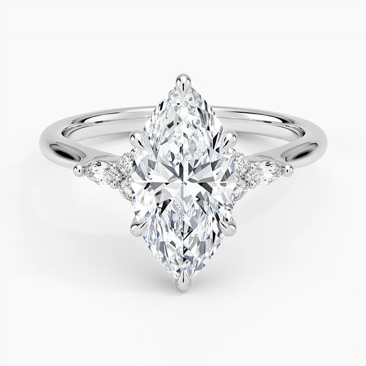 Marquise Cut Moissanite Engagement Ring, Hidden Cluster Diamond Ring, Minimalist Promise Ring