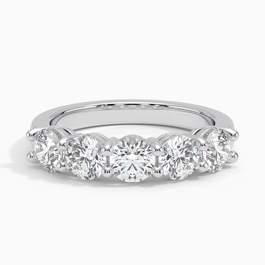 Five Stone Diamond Wedding Band, Round Cut Anniversary Ring, Minimalist Stackable Diamond Ring
