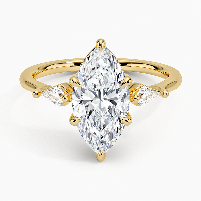 Marquise Cut Diamond Engagement Ring, 3 Stone Ring, Kite Side Diamonds (Copy)