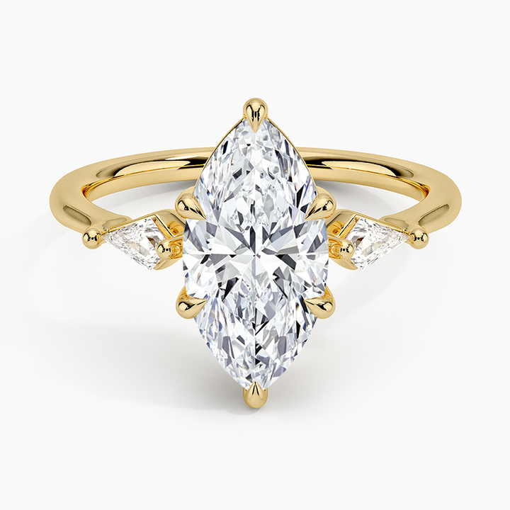 Marquise Cut Diamond Engagement Ring, 3 Stone Ring, Kite Side Diamonds (Copy)