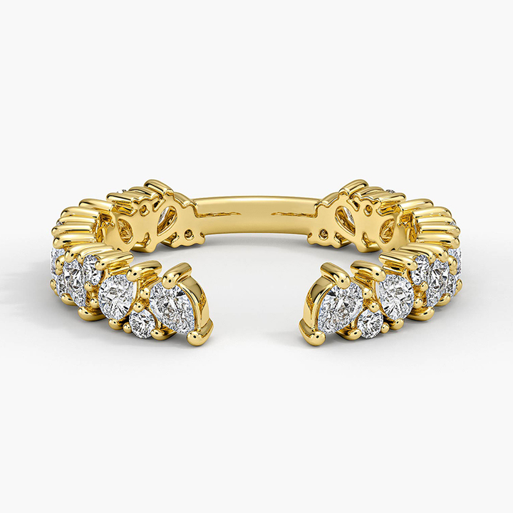 Open Diamond Cuff Ring, Marquise & Round Cut Diamond Ring, Fine Jewelry Gift for Her