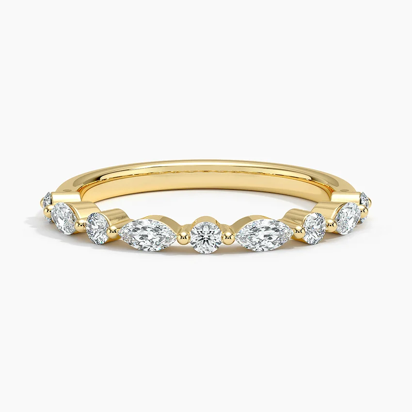 Marquise & Round Diamond Wedding Band, Alternating Diamond Ring, Stackable Anniversary Band
