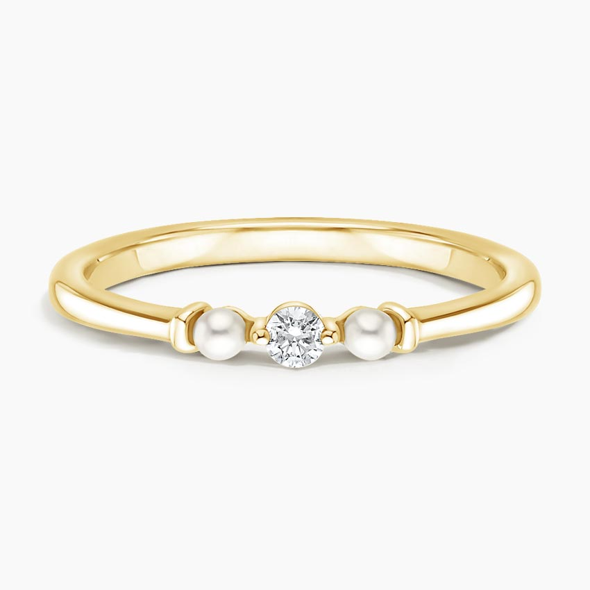 Minimal Diamond & Pearl Ring, Dainty Stackable Ring, Elegant Trio Bead Ring