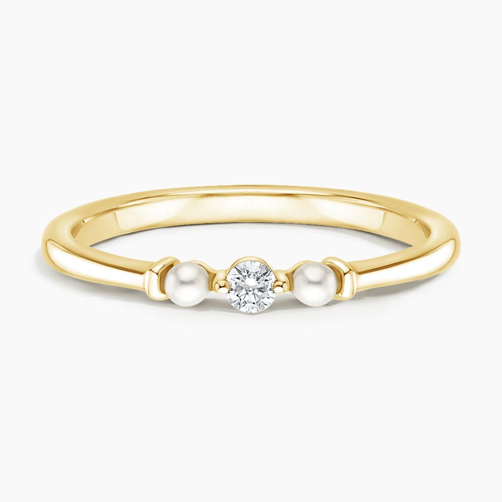 Minimal Diamond & Pearl Ring, Dainty Stackable Ring, Elegant Trio Bead Ring