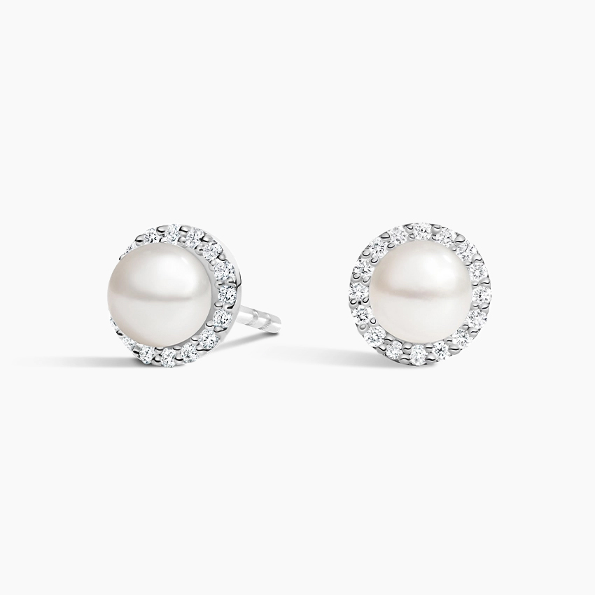 Diamond Pearl Halo Stud Earrings