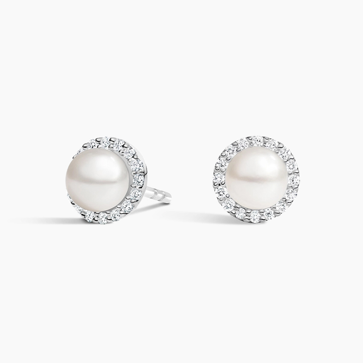 Diamond Pearl Halo Stud Earrings