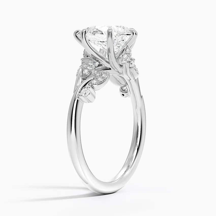 Pear Cut Diamond Leaf Engagement Ring, Nature Inspired Bridal Ring, Vine Style Diamond Ring