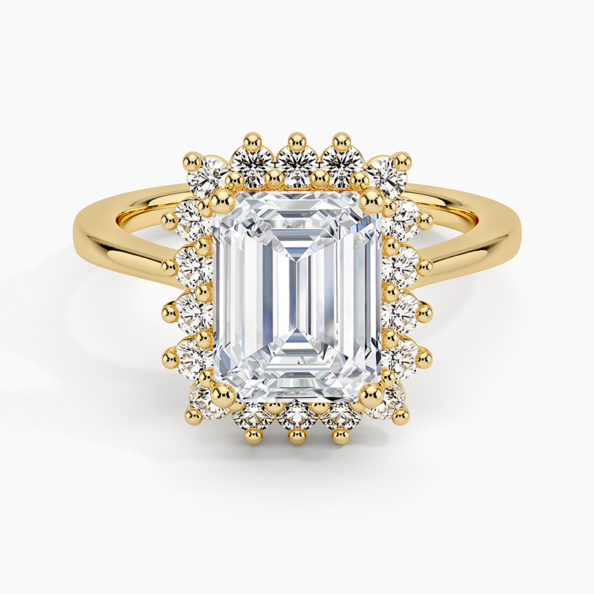 Emerald Cut Moissanite Halo Engagement Ring, Vintage Inspired Diamond Halo Ring, Solid Gold Promise Ring for Women