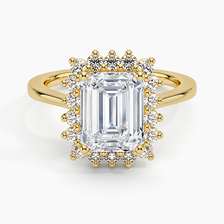 Emerald Cut Moissanite Halo Engagement Ring, Vintage Inspired Diamond Halo Ring, Solid Gold Promise Ring for Women